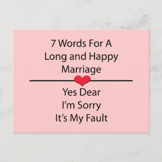 Seven Words For a Long and Happy Marriage Postcard