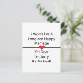 Seven Words For a Long and Happy Marriage Postcard (Standing Front)