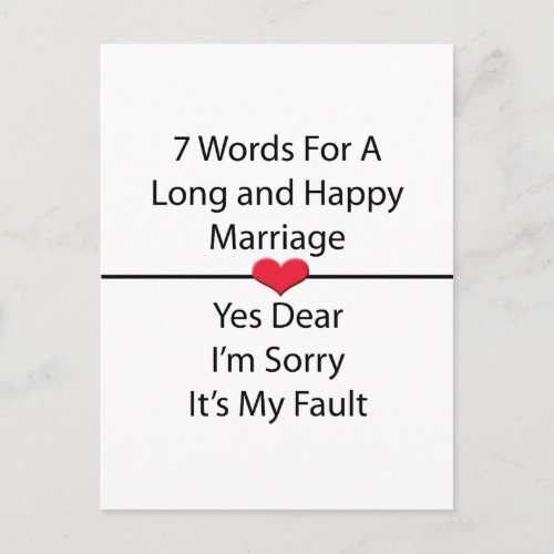 Seven Words For a Long and Happy Marriage Postcard