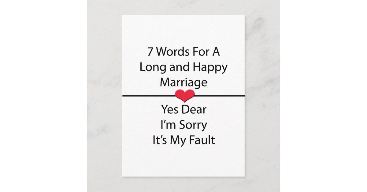 Seven Words For a Long and Happy Marriage Postcard | Zazzle