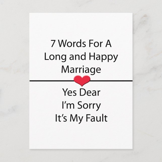 Seven Words For a Long and Happy Marriage Postcard (Front)