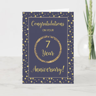 Seven Years Business Anniversary Navy & Gold-Look Card