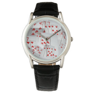 Sevens, Poker Cards, Mens Black Leather Watch. Watch
