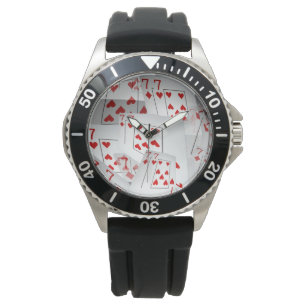 Sevens, Poker Cards, Mens Black Rubber Watch. Watch