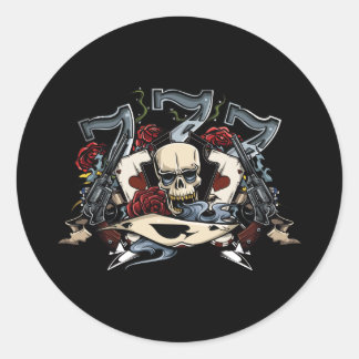 Sevens Skull Guns Roses Ace Of Spades Gambling Classic Round Sticker
