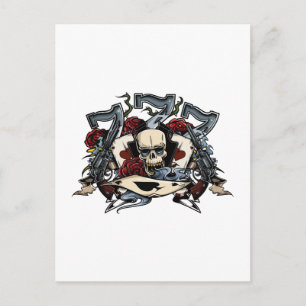 Sevens Skull Guns Roses Ace Of Spades Gambling Postcard