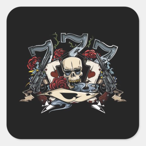 Sevens Skull Guns Roses Ace Of Spades Gambling Square Sticker