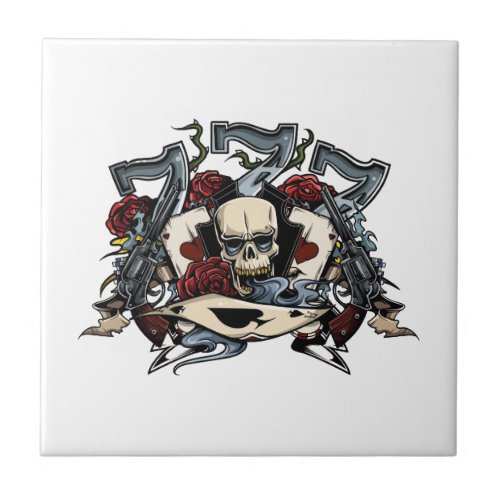 Sevens Skull Guns Roses Ace Of Spades Gambling Tile
