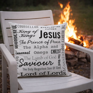 Seventeen Names of Jesus Bible Typography Throw Pillow