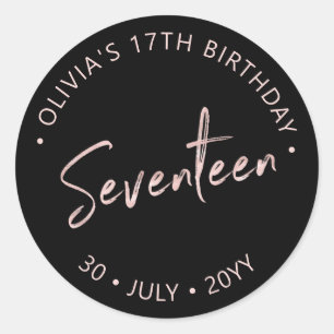Seventeen Rose gold Lettering 17th Birthday Favor Classic Round Sticker