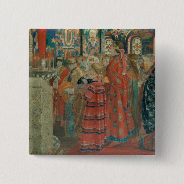 Seventeenth Century Russian Women at Church Pinback Button (Front)