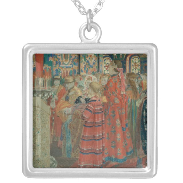 Seventeenth Century Russian Women at Church Silver Plated Necklace (Front)