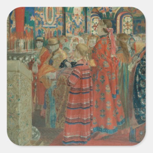 Seventeenth Century Russian Women at Church Square Sticker