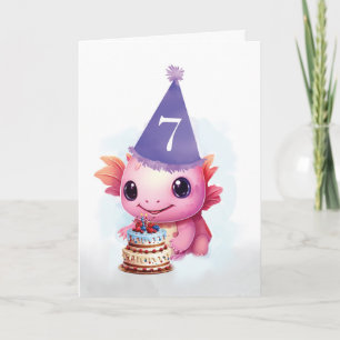 Seventh 7th Birthday Cute Pink Axolotl Card