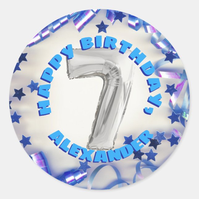 Seventh Birthday Boys Seven Years Old Party Classic Round Sticker (Front)