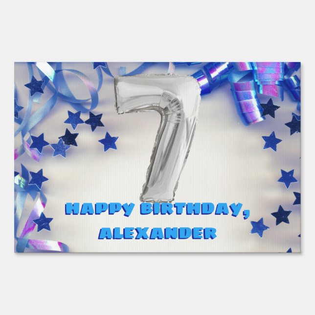 Seventh Birthday Boys Seven Years Old Party Sign (Front)
