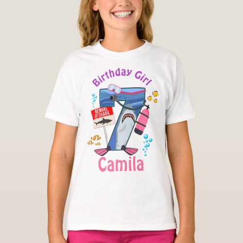 Seventh Birthday Girl Shark 7 T_Shirt