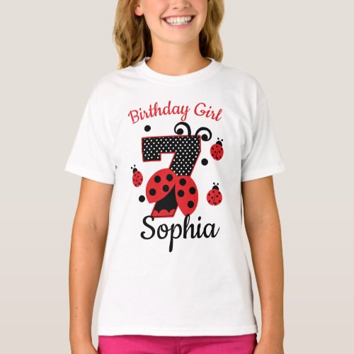 Seventh Birthday ladybug 7  custom designs T_Shirt