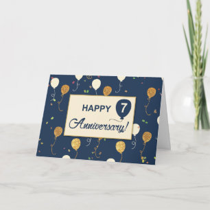 Seventh Employee Anniversary Gold Look Balloons Card