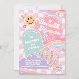 Seventh Heaven Cloud Rainbow Disco 7th Birthday Invitation