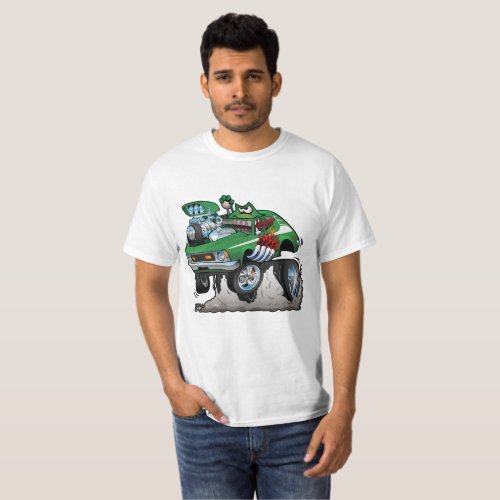 Seventies Green Hot Rod Funny Car Cartoon T_Shirt