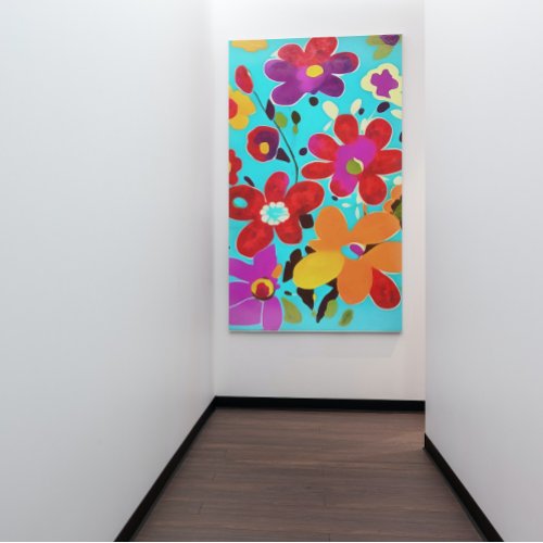Seventies Inspired Hothouse Florals Painting Canvas Print