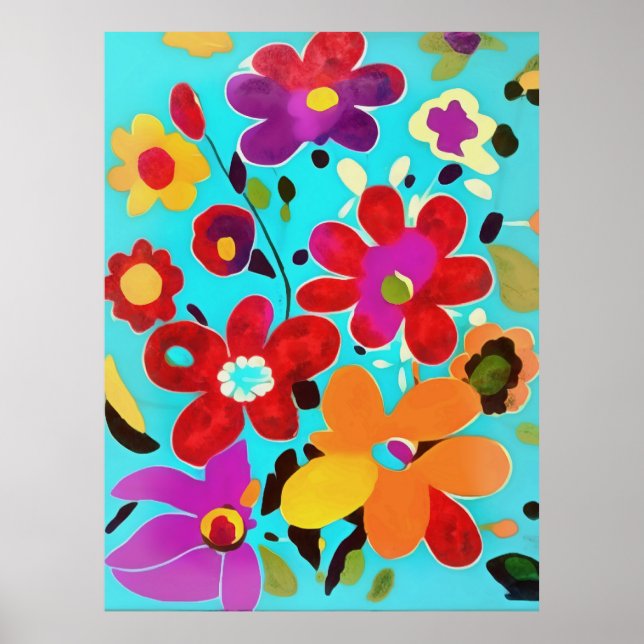 Seventies Inspired Hothouse Florals Painting Poster (Front)