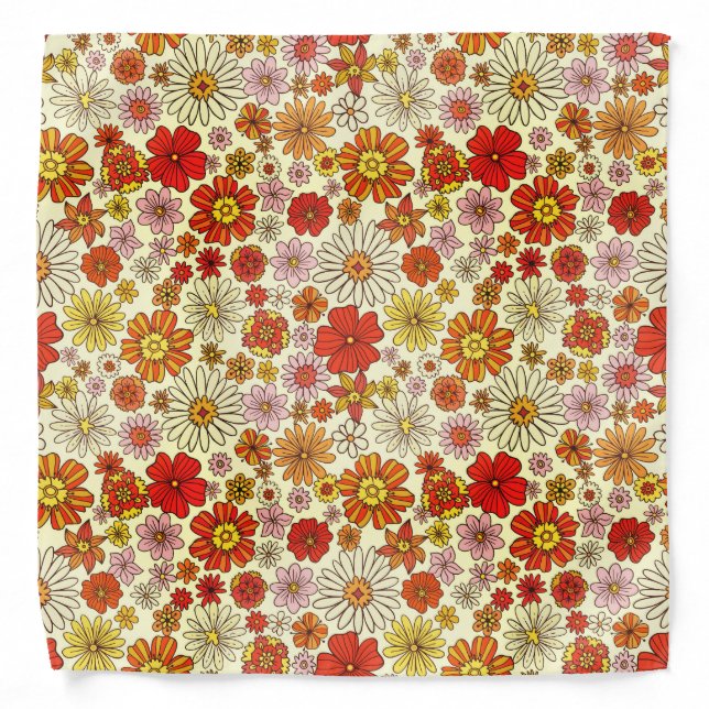 Seventies inspired warm floral print bandana (Front)
