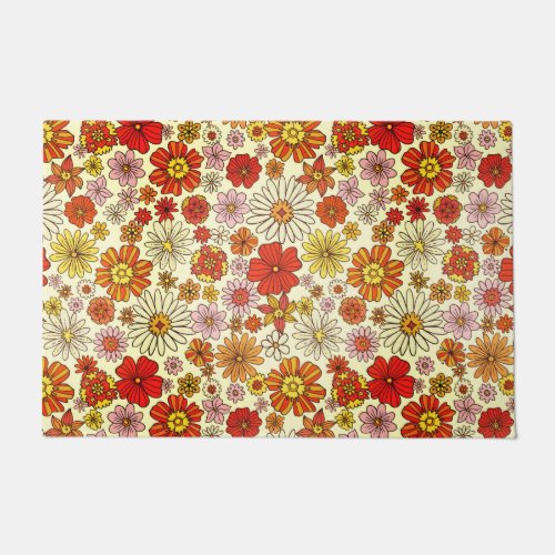 Seventies inspired warm floral print doormat