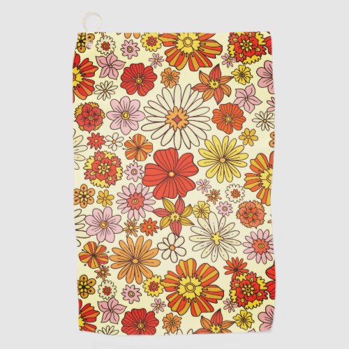 Seventies inspired warm floral print golf towel