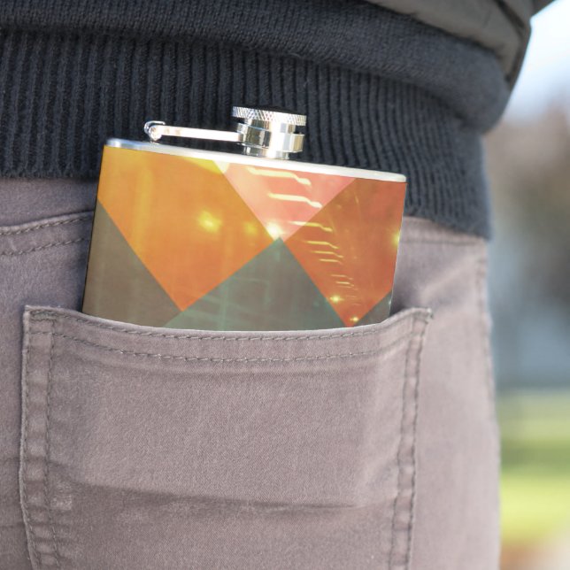 Seventies Orange Abstract Techno Triangles Flask (In Situ)