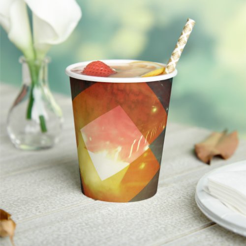 Seventies Orange Abstract Techno Triangles Paper Cups