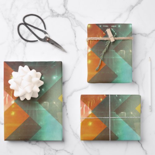 Seventies Orange Abstract Techno Triangles Wrapping Paper Sheets