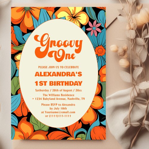 Seventies Retro Groovy One Birthday Invitation