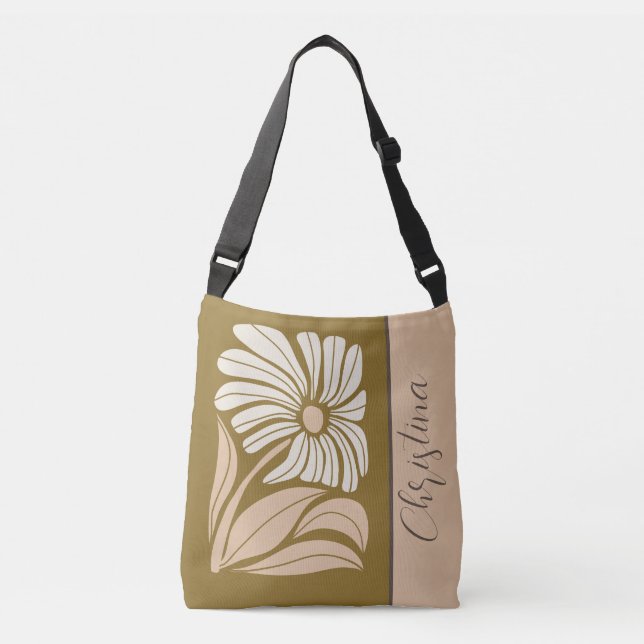 Seventies Retro Peach-Ivory-Brown Single Flower   Crossbody Bag (Front)