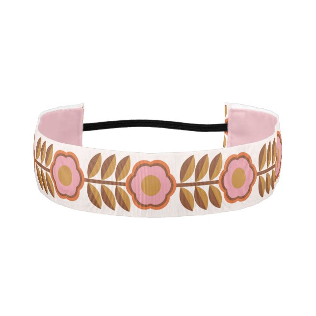 Seventies Retro Pink-Brown Flower Power Seamless  Athletic Headband (Front)