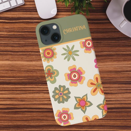 Seventies Retro Pink_Green_old Flower Power Case_M iPhone 13 Case
