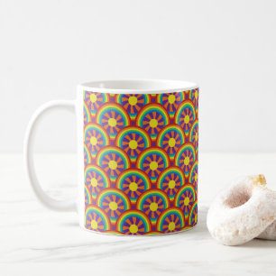 Seventies Style Rainbows and Sun Graphic Pattern Coffee Mug