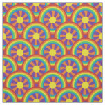 Seventies Style Rainbows and Sun Graphic Pattern Fabric