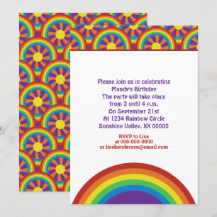 Seventies Style Rainbows and Sun Graphic Pattern Invitation