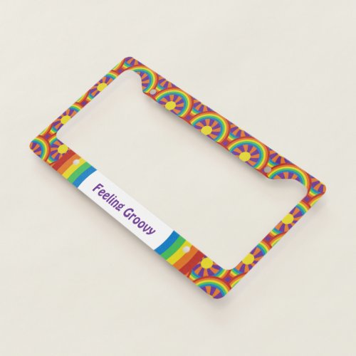 Seventies Style Rainbows and Sun Graphic Pattern License Plate Frame