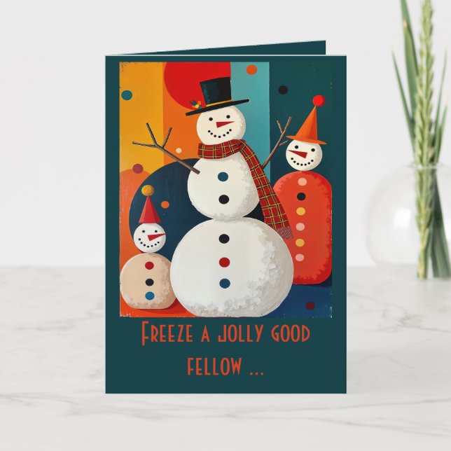 Seventies Style Snowmen Retro Modern Christmas  Card (Front)