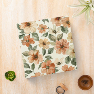 Seventies Vibes Orange Cream Flowers 3 Ring Binder