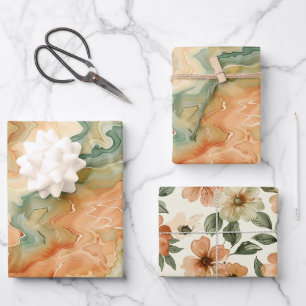 Seventies Vibes Orange Green Groovy Birthday Wrapping Paper Sheets