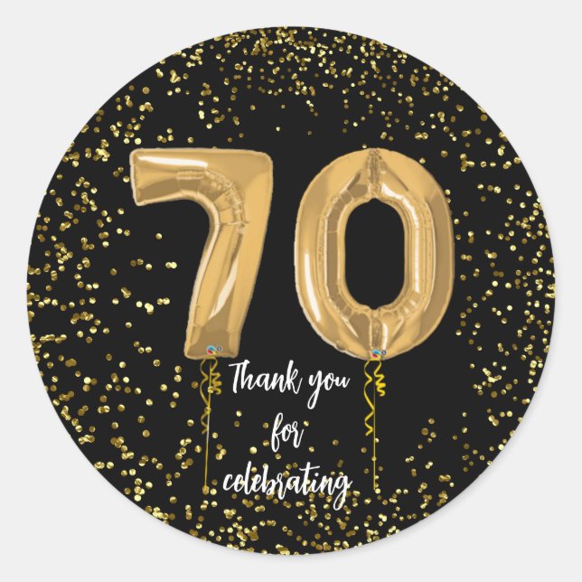 Seventieth Birthday Party Favor Stickers (Front)