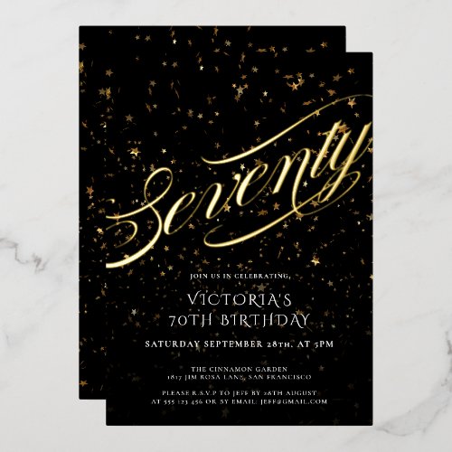 Seventy 70th Birthday Confetti Gold Black Elegant