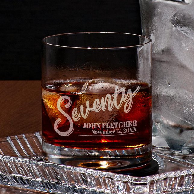 Seventy 70th birthday custom name and date rocks glass (Creator Uploaded)