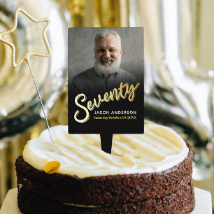 seventy 70th birthday party photo gold black cake topper