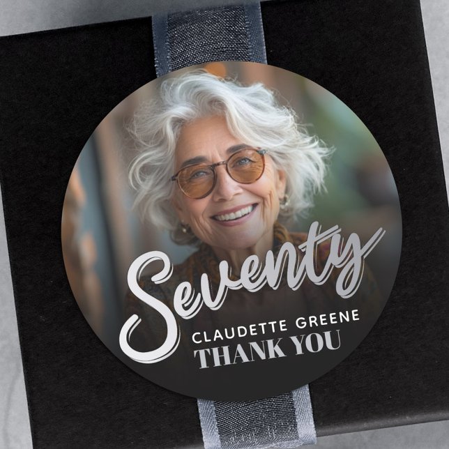 Seventy 70th birthday party photo silver favor classic round sticker (Creator Uploaded)