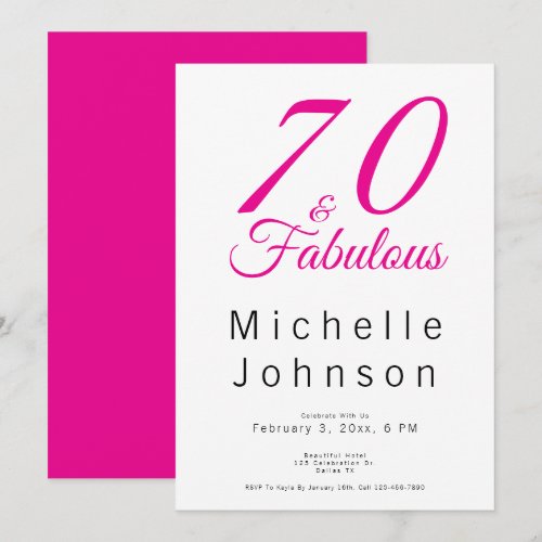 Seventy and Fabulous Minimal Pink 70th Birthday